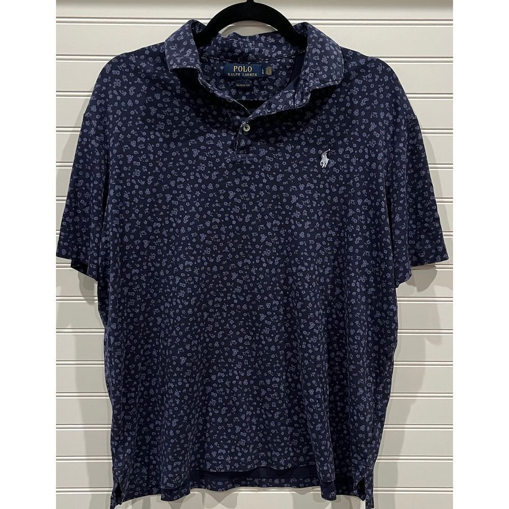 Polo Ralph Lauren Classic Fit Floral Print Navy Cotton Polo Shirt Large
